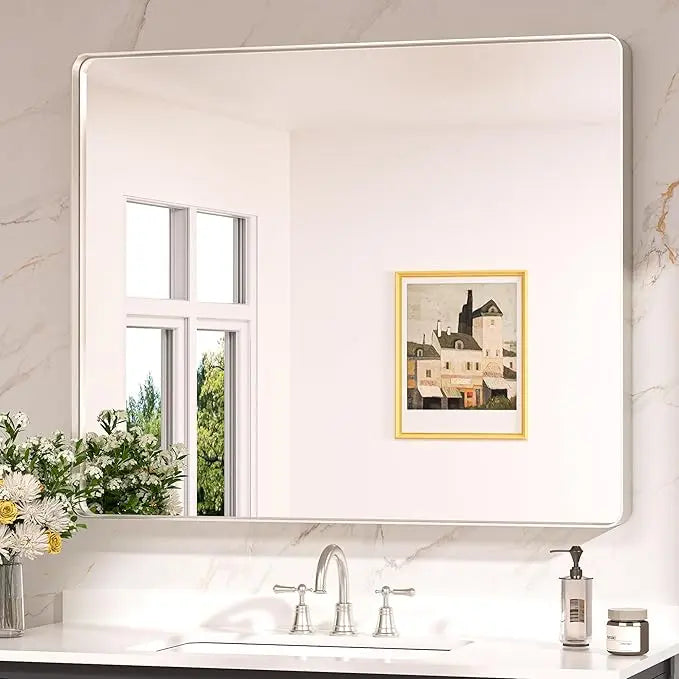 Bathroom Vanity Mirror – HD Tempered Glass Wall Mirror with Aluminum Frame, Horizontal or Vertical Mount, Modern Over Sink Mirror for Bathroom, Entryway, or Bedroom