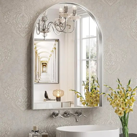 Arch Bathroom Vanity Mirror – Tempered Glass Wall Mirror for Bathroom, Bedroom, or Entryway, Modern Decorative Design with Durable Frame for Vertical Mounting