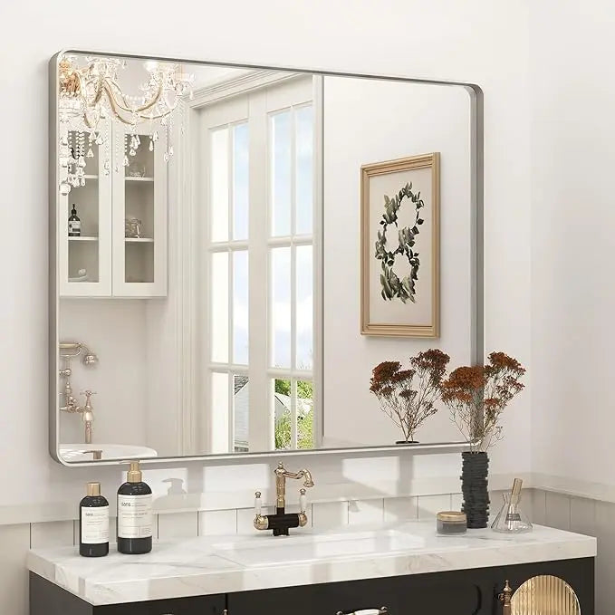 Bathroom Vanity Mirror – HD Tempered Glass Wall Mirror with Aluminum Frame, Horizontal or Vertical Mount, Modern Over Sink Mirror for Bathroom, Entryway, or Bedroom