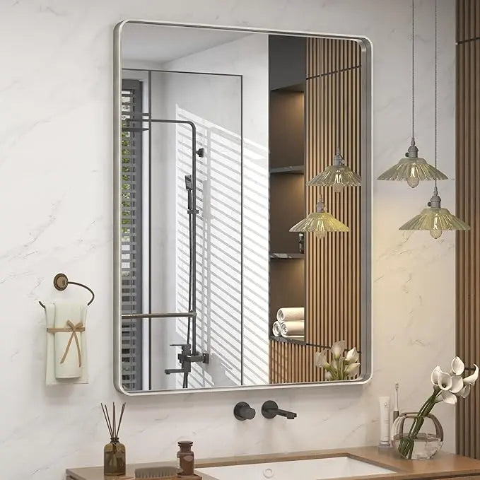 Bathroom Vanity Mirror – HD Tempered Glass Wall Mirror with Aluminum Frame, Horizontal or Vertical Mount, Modern Over Sink Mirror for Bathroom, Entryway, or Bedroom