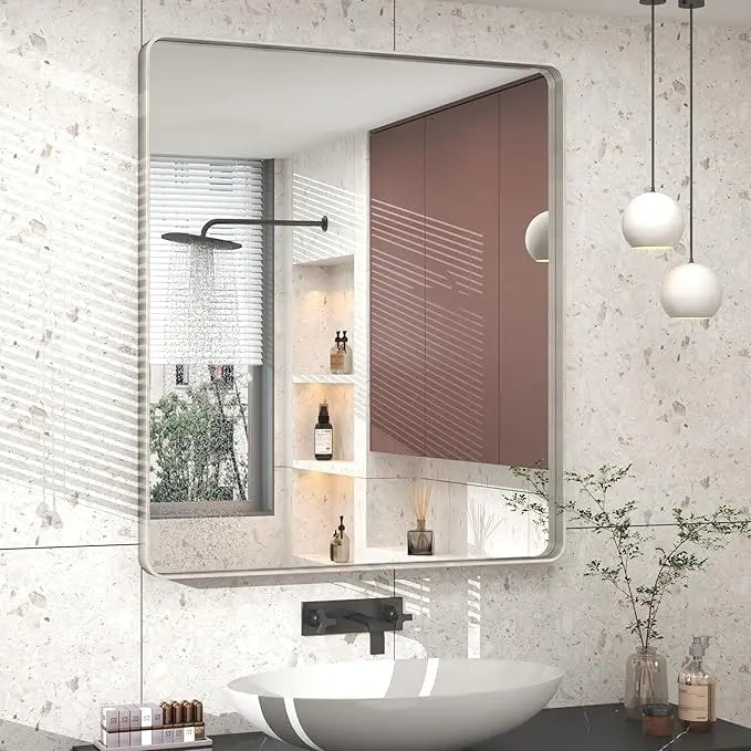 Bathroom Vanity Mirror – HD Tempered Glass Wall Mirror with Aluminum Frame, Horizontal or Vertical Mount, Modern Over Sink Mirror for Bathroom, Entryway, or Bedroom