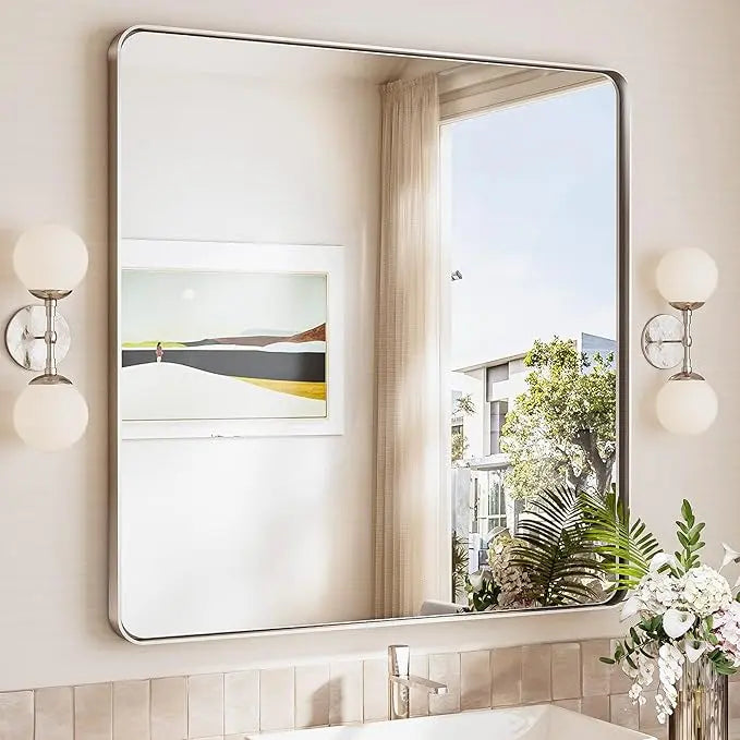 Bathroom Vanity Mirror – HD Tempered Glass Wall Mirror with Aluminum Frame, Horizontal or Vertical Mount, Modern Over Sink Mirror for Bathroom, Entryway, or Bedroom