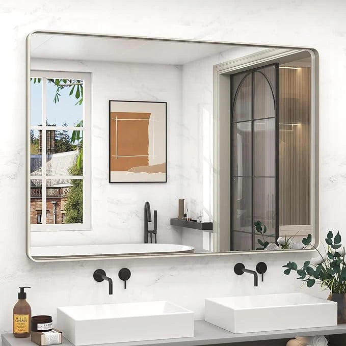 Bathroom Vanity Mirror – HD Tempered Glass Wall Mirror with Aluminum Frame, Horizontal or Vertical Mount, Modern Over Sink Mirror for Bathroom, Entryway, or Bedroom