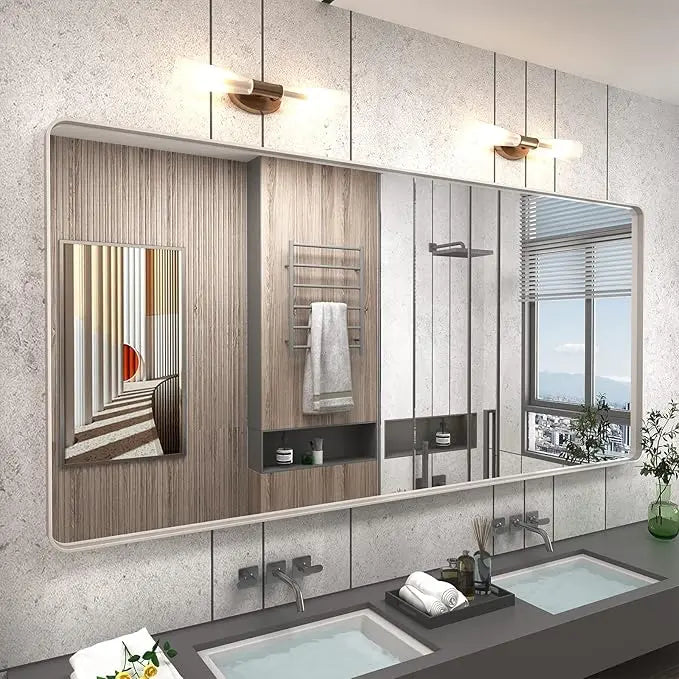 Bathroom Vanity Mirror – HD Tempered Glass Wall Mirror with Aluminum Frame, Horizontal or Vertical Mount, Modern Over Sink Mirror for Bathroom, Entryway, or Bedroom