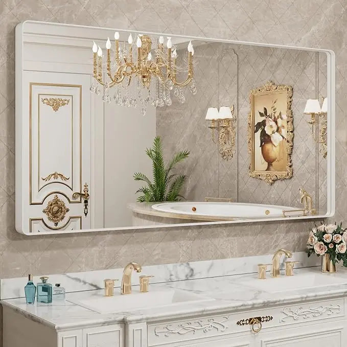 Bathroom Vanity Mirror with Brushed Gold Aluminum Frame – HD Tempered Glass Wall Mirror for Over Sink, Modern Design, Horizontal or Vertical Mount for Bathroom, Entryway, or Bedroom