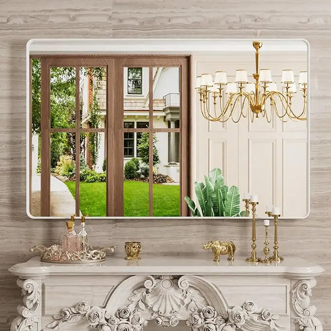 Bathroom Vanity Mirror with Brushed Gold Aluminum Frame – HD Tempered Glass Wall Mirror for Over Sink, Modern Design, Horizontal or Vertical Mount for Bathroom, Entryway, or Bedroom