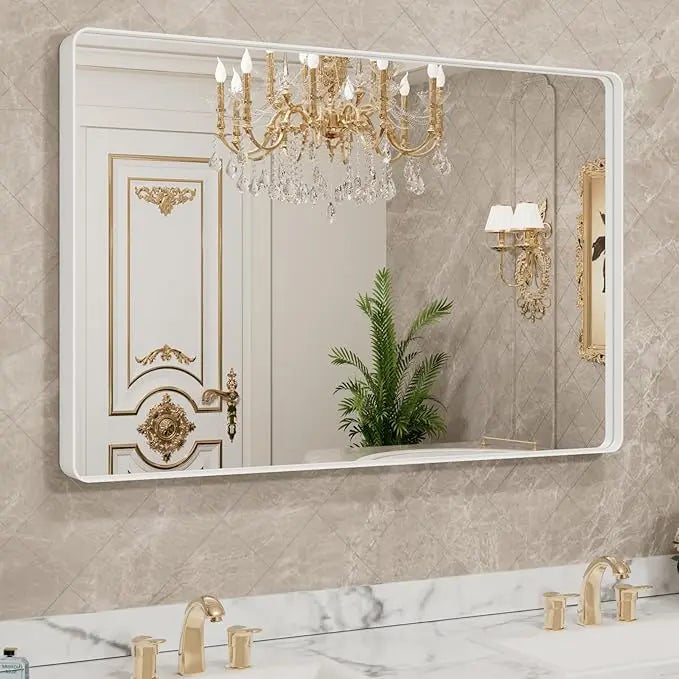 Bathroom Vanity Mirror with Brushed Gold Aluminum Frame – HD Tempered Glass Wall Mirror for Over Sink, Modern Design, Horizontal or Vertical Mount for Bathroom, Entryway, or Bedroom