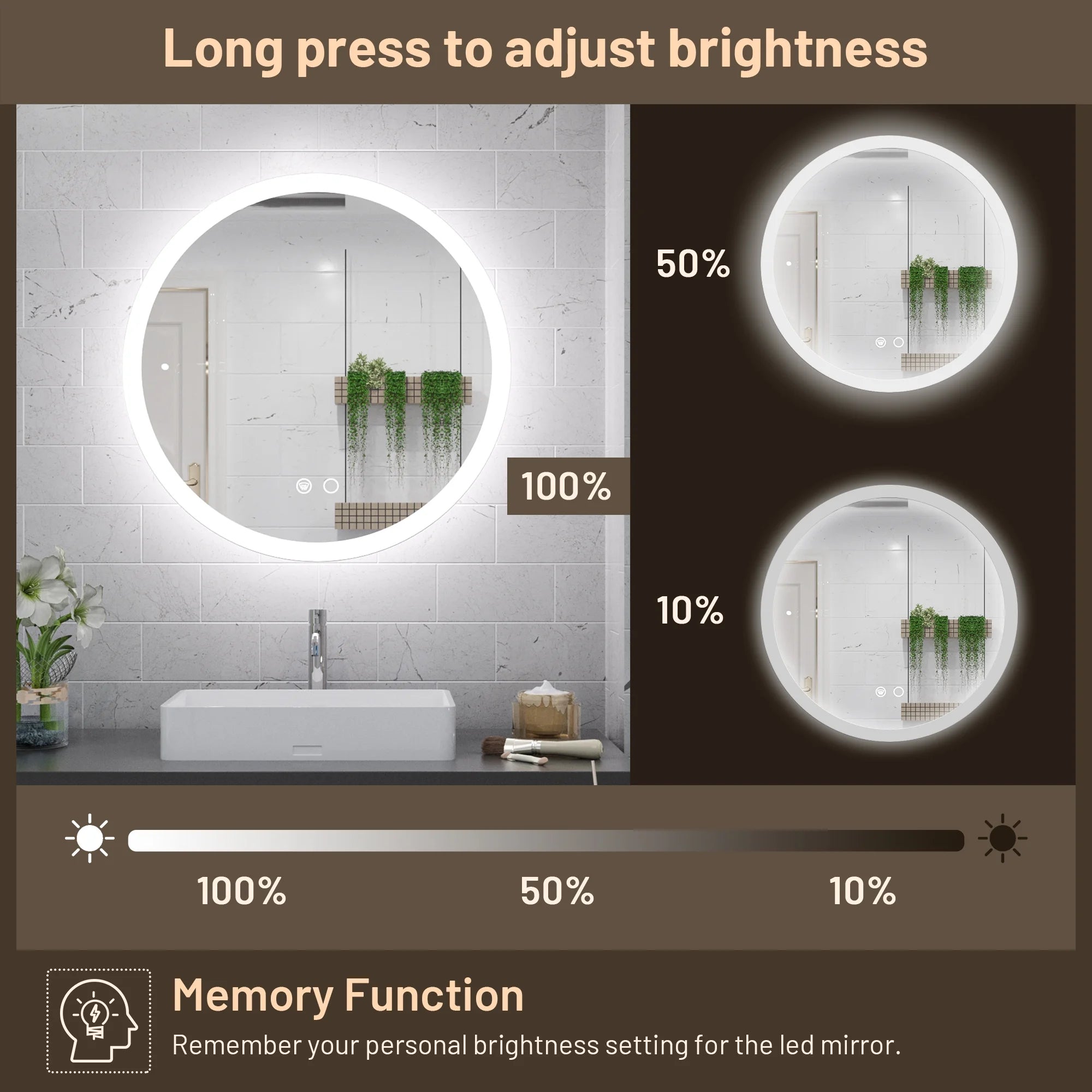 LED Round Vanity Mirror LED Front Lights Mirror Bathroom Vanity Lighted Mirror Dimmable Circle Mirror with Lights Wall Mounted Modern Makeup Mirror Anti-Fog, CRI 90+