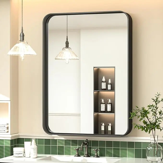Bathroom Vanity Mirror with Brushed Gold Aluminum Frame – HD Tempered Glass Wall Mirror for Over Sink, Modern Design, Horizontal or Vertical Mount for Bathroom, Entryway, or Bedroom