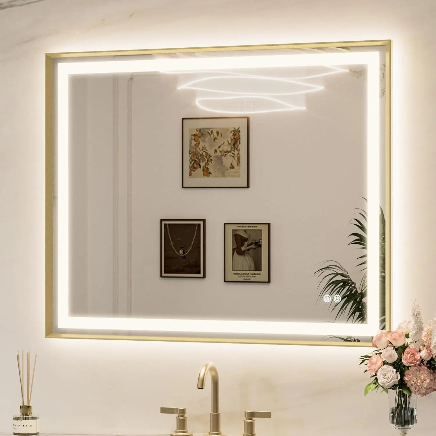 Bathroom Vanity LED Mirror  Frame Frontlit & Backlit Vanity Mirror Anti-Fog Stepless Dimmable 3 Colors White/Warm/Natural Mirror with Lights Wall-Mounted
