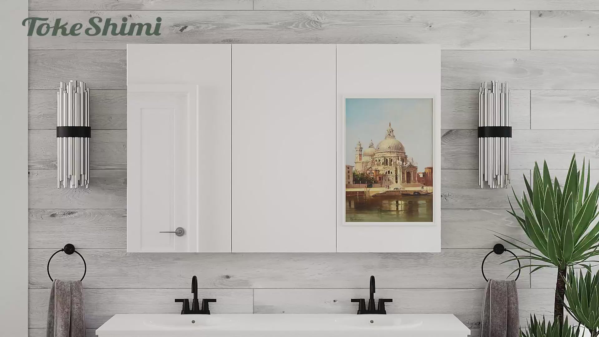 Video laden: Medicine Cabinet Mirror with Storage – Tempered Glass, Aluminum Frame, Surface Mount or Recessed, Adjustable Shelves – Silver Bathroom Vanity Cabinet for Modern Farmhouse Decor