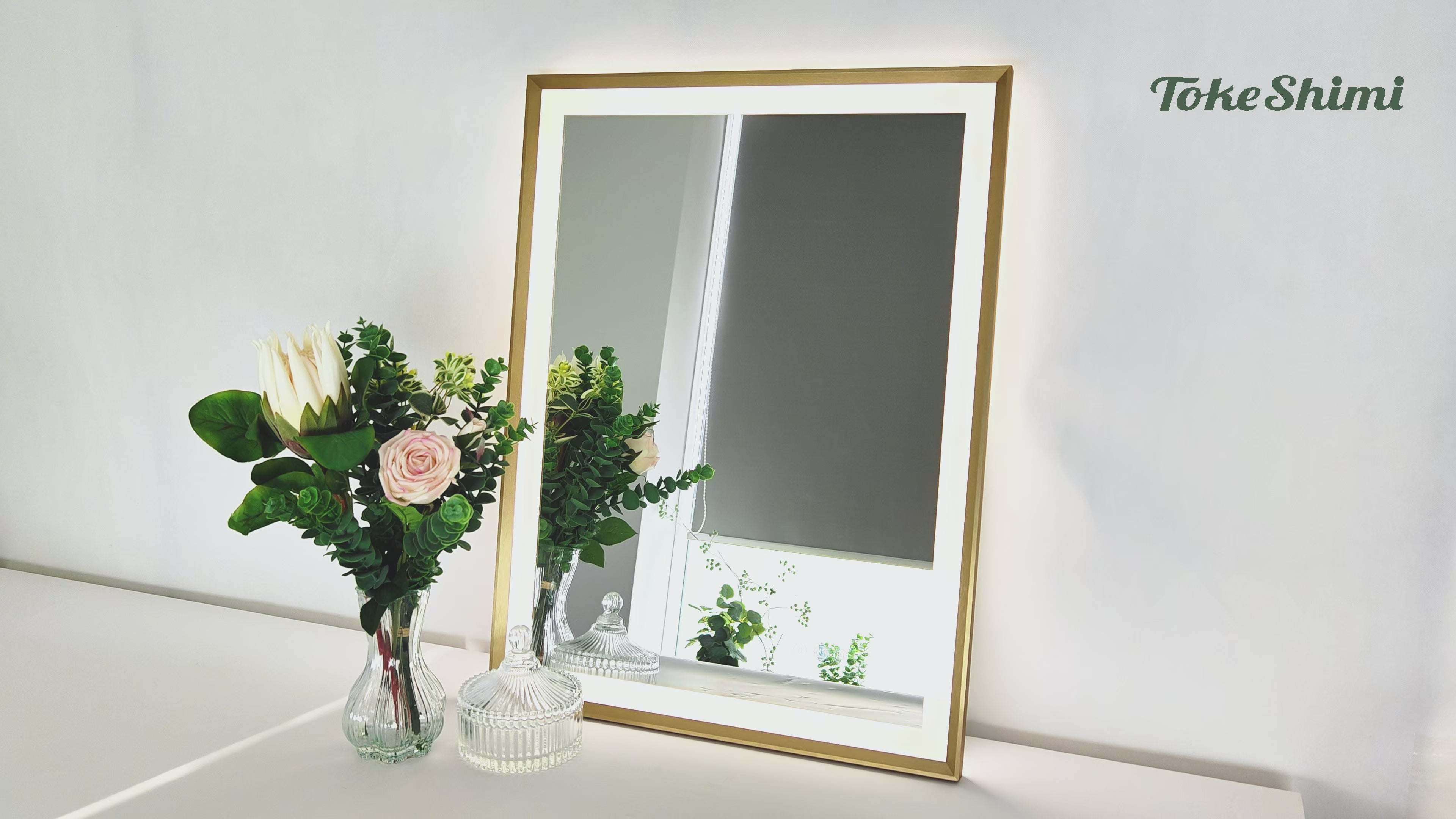 Load video: LED Bathroom Vanity Mirror with Frame – Backlit and Front Lighted, Aluminum Rectangle with Beveled Edge, Tricolor Stepless Dimmable, Anti-Fog, Memory Function, Modern Wall Decor