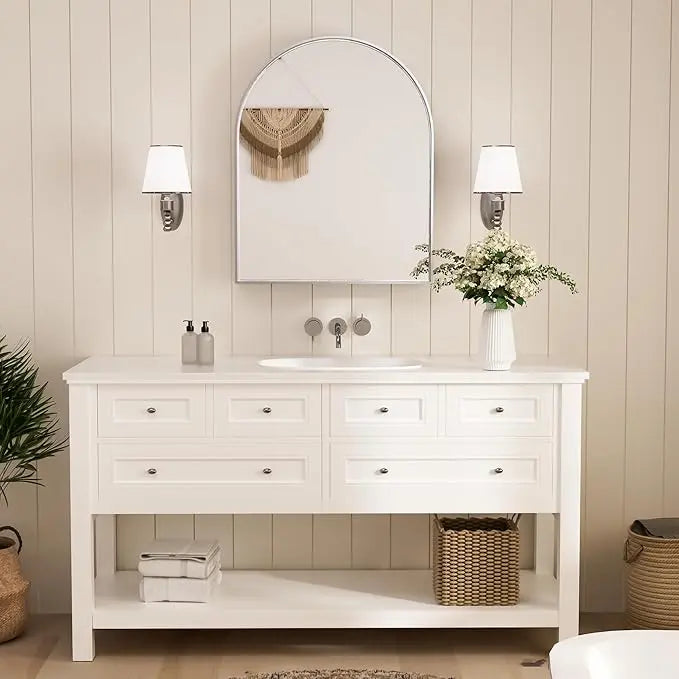 Arch Bathroom Vanity Mirror – Tempered Glass Wall Mirror for Bathroom, Bedroom, or Entryway, Modern Decorative Design with Durable Frame for Vertical Mounting