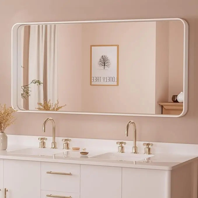 Bathroom Vanity Mirror with Brushed Gold Aluminum Frame – HD Tempered Glass Wall Mirror for Over Sink, Modern Design, Horizontal or Vertical Mount for Bathroom, Entryway, or Bedroom
