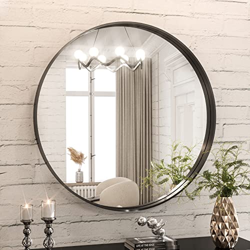 Round Mirror Circle Wall Mirror Non-Rusting Aluminum Alloy Brushed  Metal Frame Round Bathroom Mirror for Modern Minimalist Home Decor