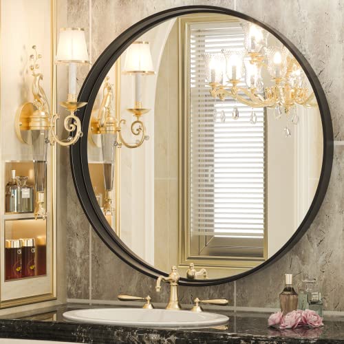 Round Mirror Circle Wall Mirror Non-Rusting Aluminum Alloy Brushed  Metal Frame Round Bathroom Mirror for Modern Minimalist Home Decor