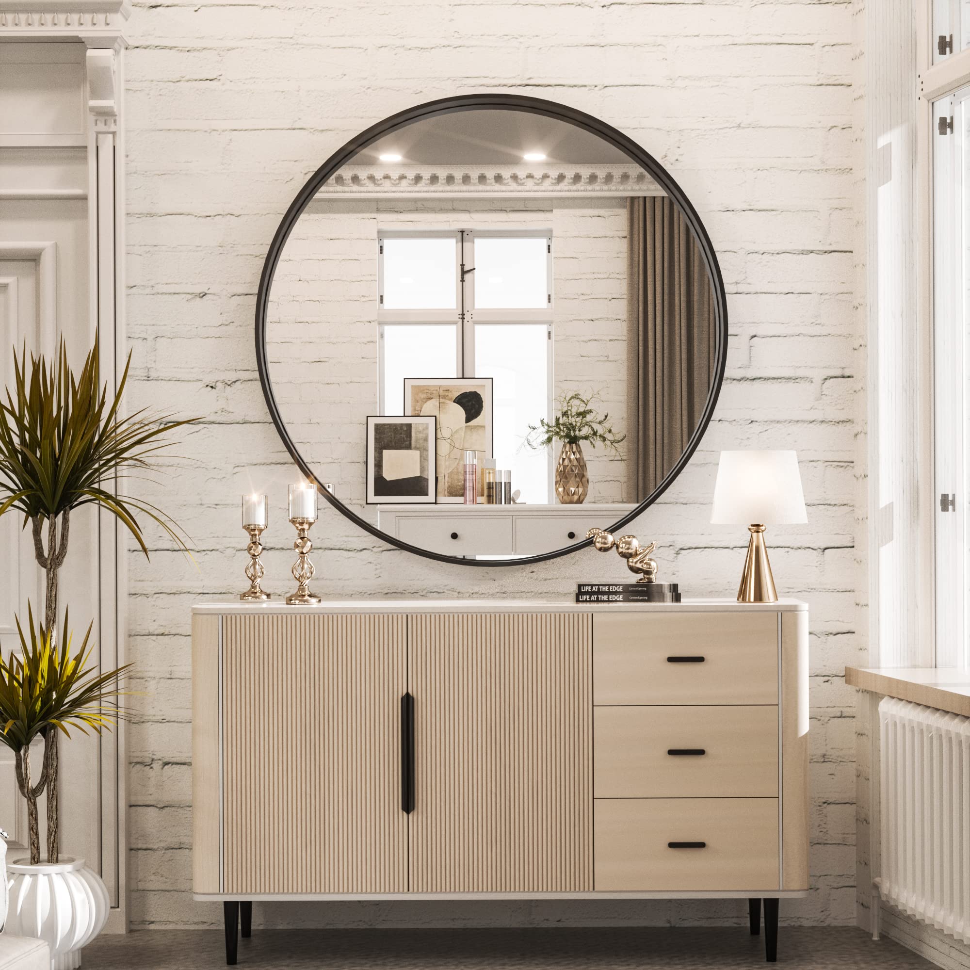 Round Mirror Circle Wall Mirror Non-Rusting Aluminum Alloy Brushed  Metal Frame Round Bathroom Mirror for Modern Minimalist Home Decor