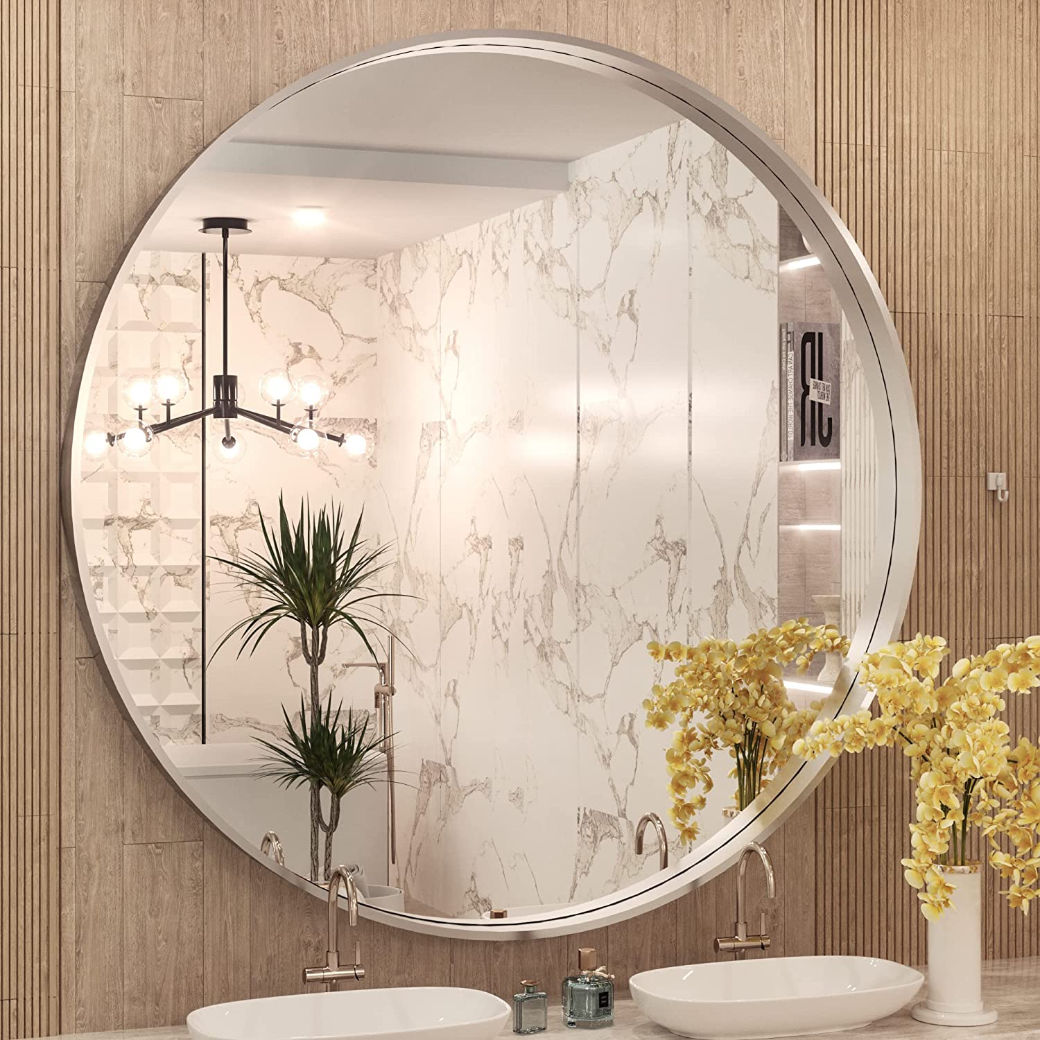Round Mirror Circle Wall Mirror Non-Rusting Aluminum Alloy Brushed  Metal Frame Round Bathroom Mirror for Modern Minimalist Home Decor