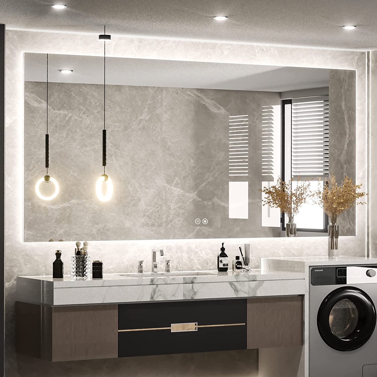 LED Backlit Bathroom Vanity Mirror with Lights – Dimmable, Anti-Fog, CRI90+, IP54 Waterproof, Wall Mounted Vanity Mirror with Touch Control, Horizontal or Vertical Installation