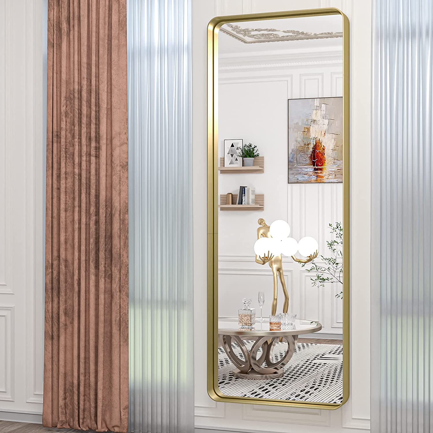 Bathroom Vanity Mirror with Brushed Gold Aluminum Frame – HD Tempered Glass Wall Mirror for Over Sink, Modern Design, Horizontal or Vertical Mount for Bathroom, Entryway, or Bedroom