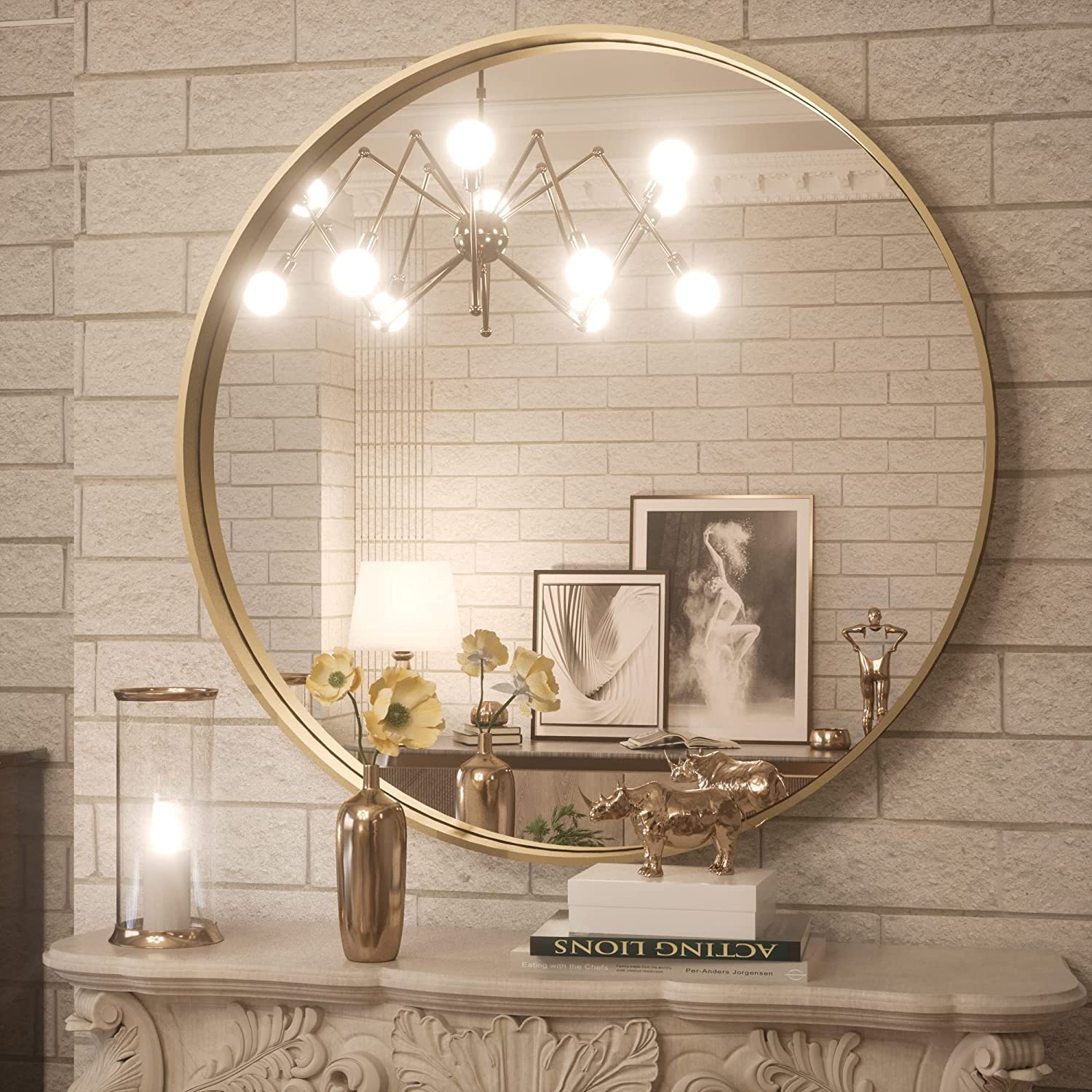 Round Mirror Circle Wall Mirror Non-Rusting Aluminum Alloy Brushed  Metal Frame Round Bathroom Mirror for Modern Minimalist Home Decor
