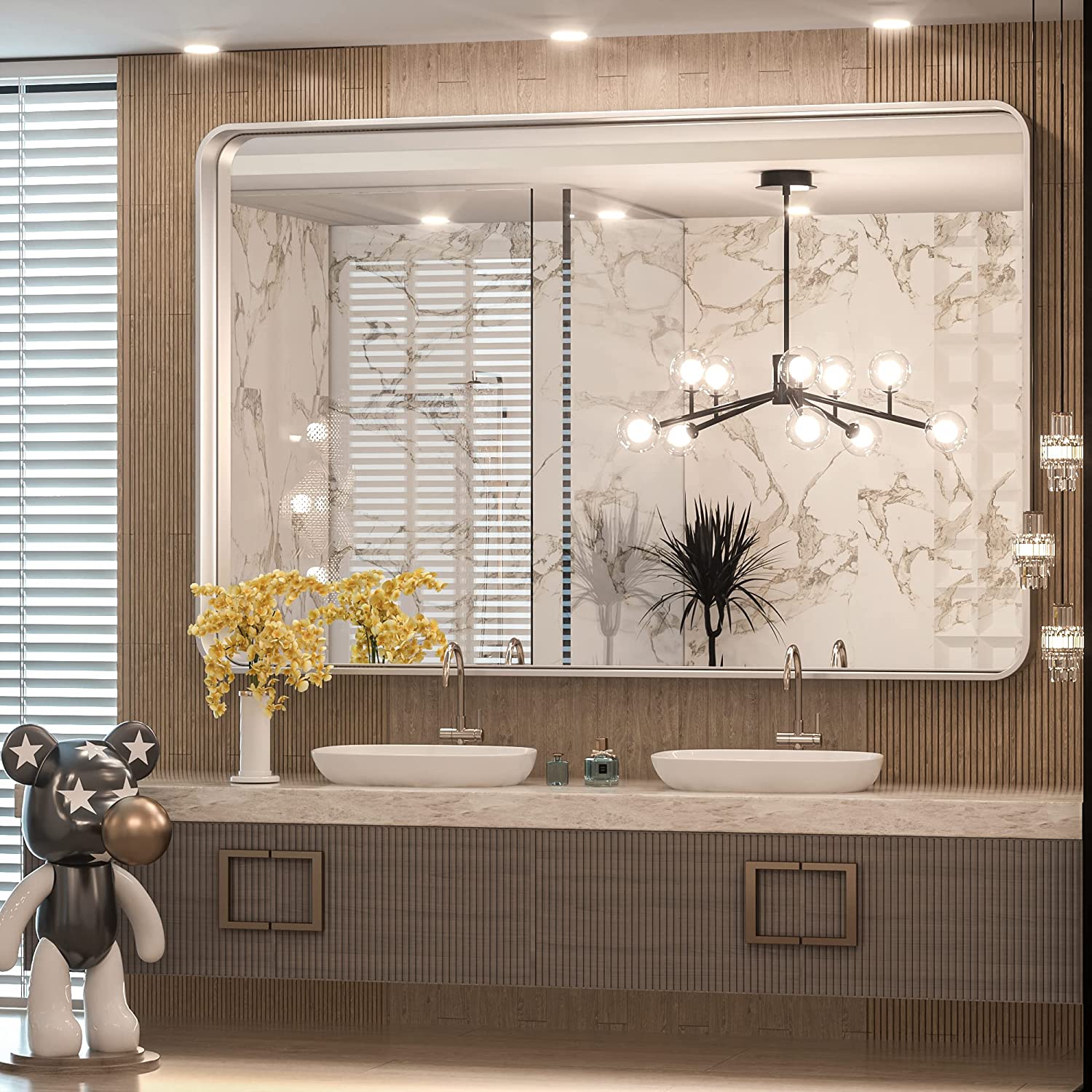 Bathroom Vanity Mirror with Brushed Gold Aluminum Frame – HD Tempered Glass Wall Mirror for Over Sink, Modern Design, Horizontal or Vertical Mount for Bathroom, Entryway, or Bedroom