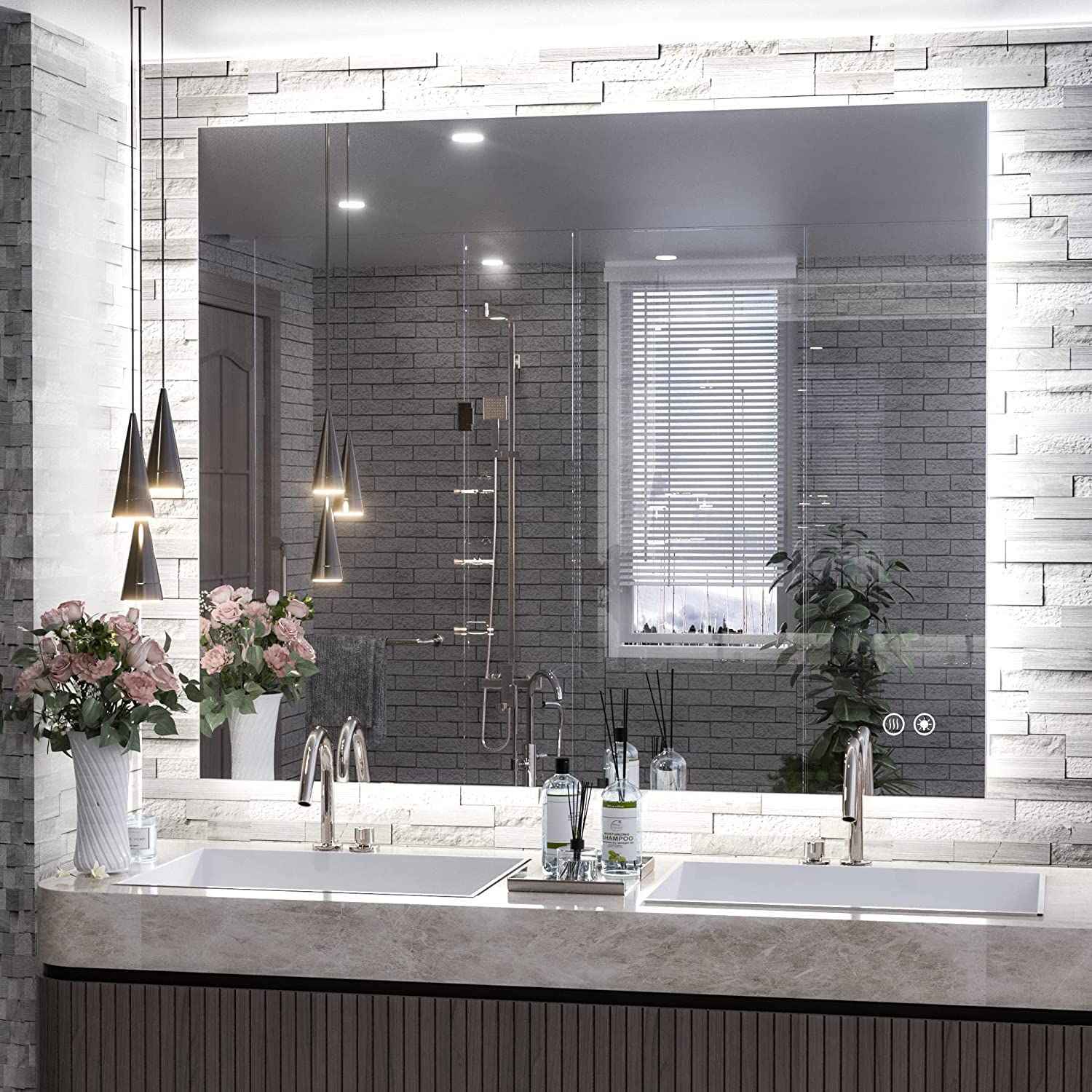 LED Backlit Bathroom Vanity Mirror with Lights – Dimmable, Anti-Fog, CRI90+, IP54 Waterproof, Wall Mounted Vanity Mirror with Touch Control, Horizontal or Vertical Installation