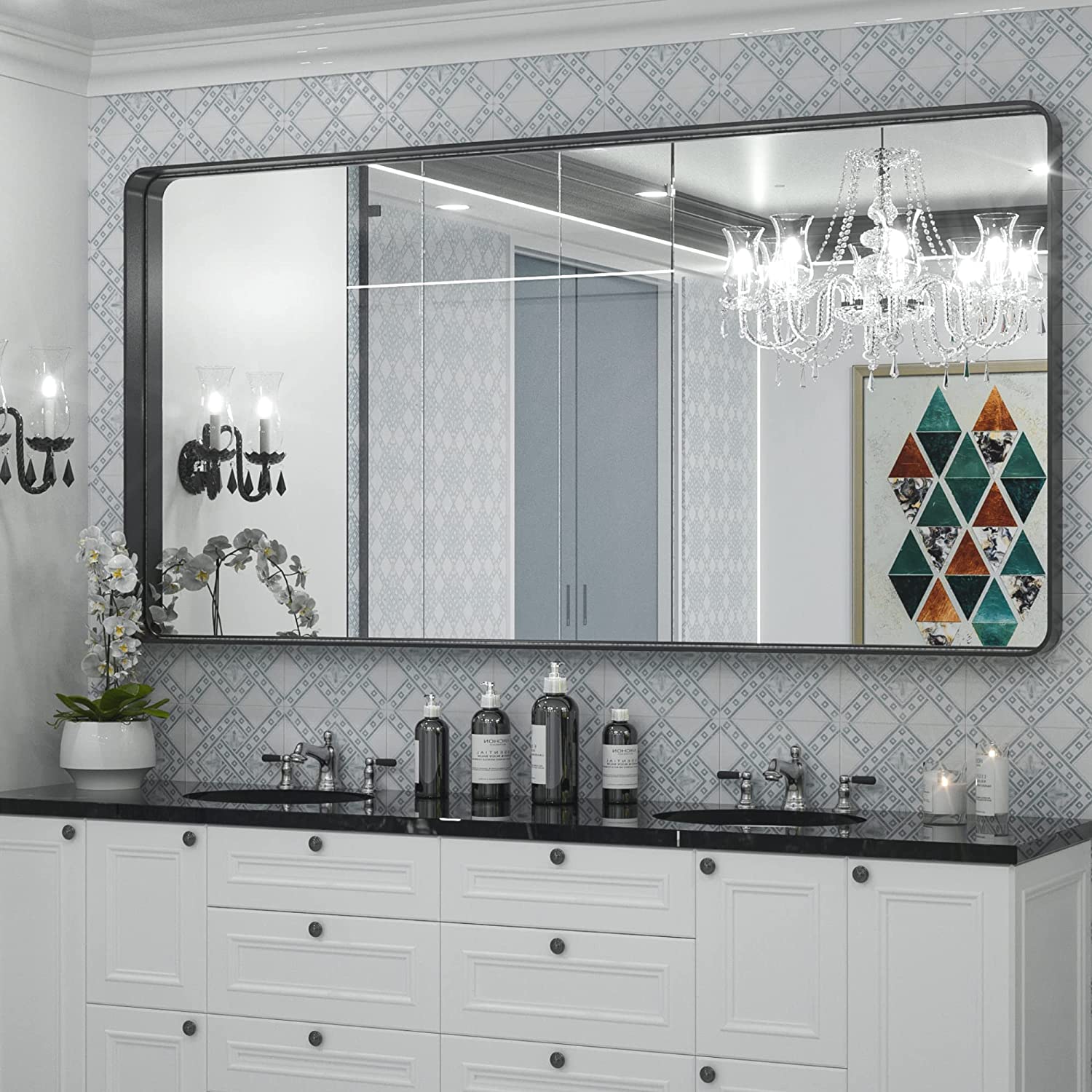 Bathroom Vanity Mirror with Brushed Gold Aluminum Frame – HD Tempered Glass Wall Mirror for Over Sink, Modern Design, Horizontal or Vertical Mount for Bathroom, Entryway, or Bedroom