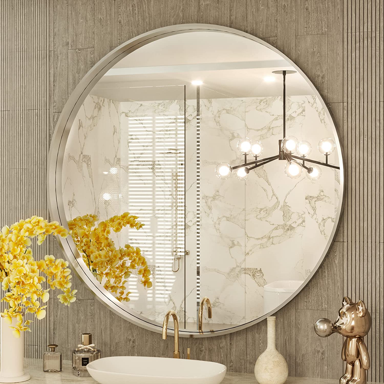 Round Mirror Circle Wall Mirror Non-Rusting Aluminum Alloy Brushed  Metal Frame Round Bathroom Mirror for Modern Minimalist Home Decor