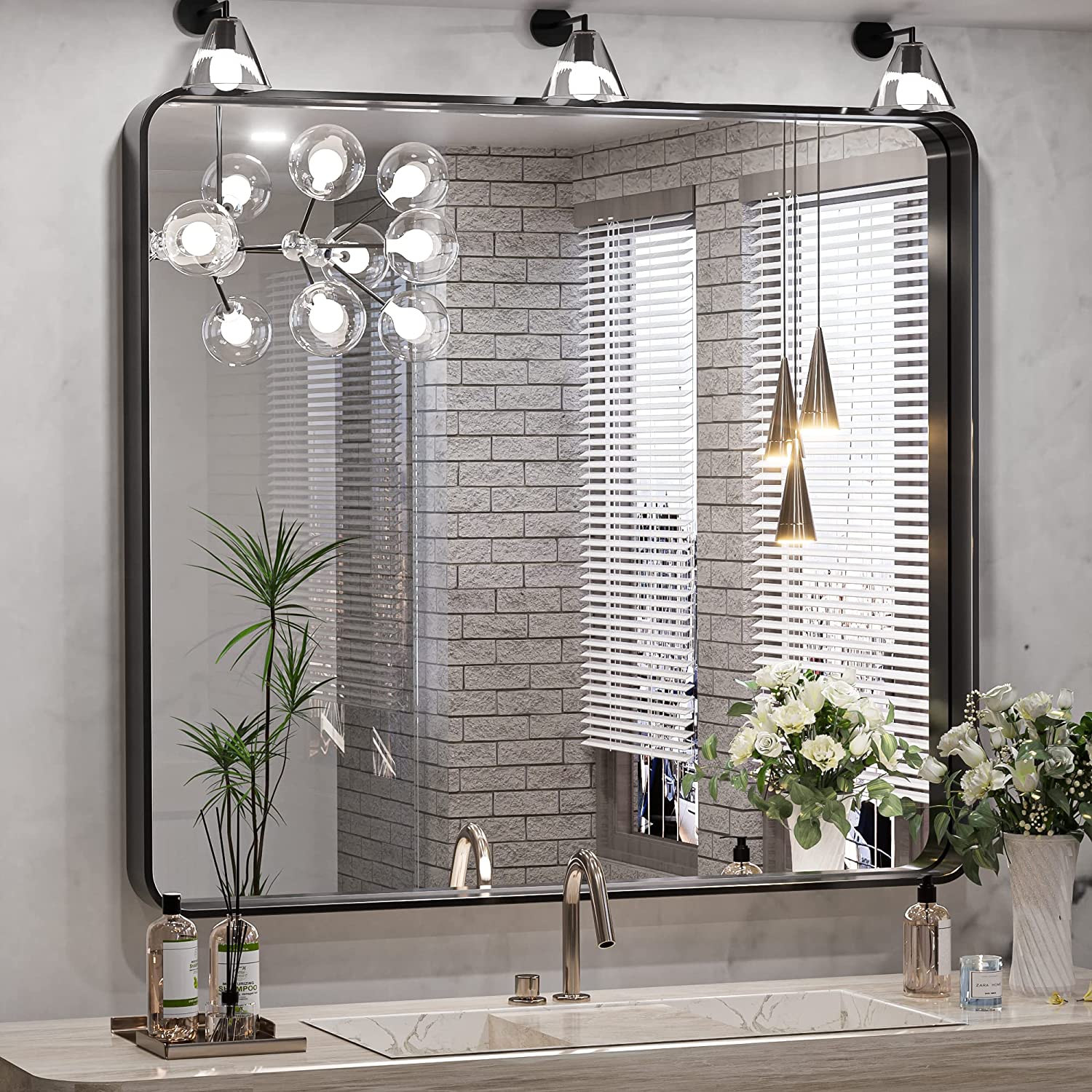 Bathroom Vanity Mirror with Brushed Gold Aluminum Frame – HD Tempered Glass Wall Mirror for Over Sink, Modern Design, Horizontal or Vertical Mount for Bathroom, Entryway, or Bedroom