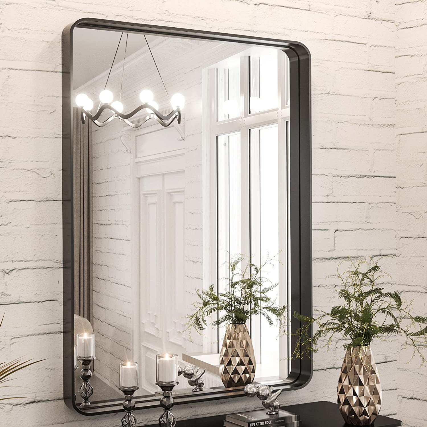 Bathroom Vanity Mirror with Brushed Gold Aluminum Frame – HD Tempered Glass Wall Mirror for Over Sink, Modern Design, Horizontal or Vertical Mount for Bathroom, Entryway, or Bedroom