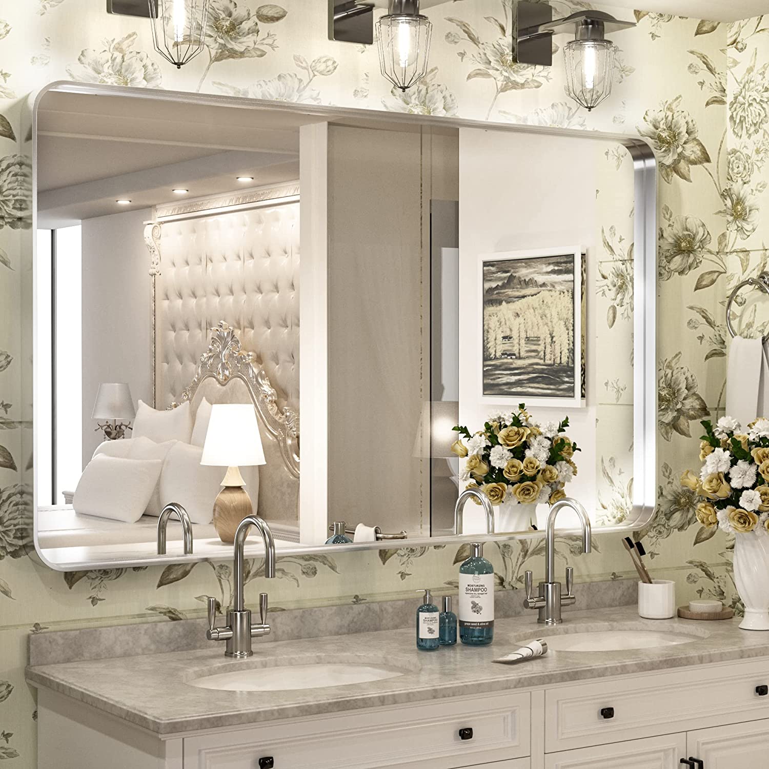 Bathroom Vanity Mirror with Brushed Gold Aluminum Frame – HD Tempered Glass Wall Mirror for Over Sink, Modern Design, Horizontal or Vertical Mount for Bathroom, Entryway, or Bedroom