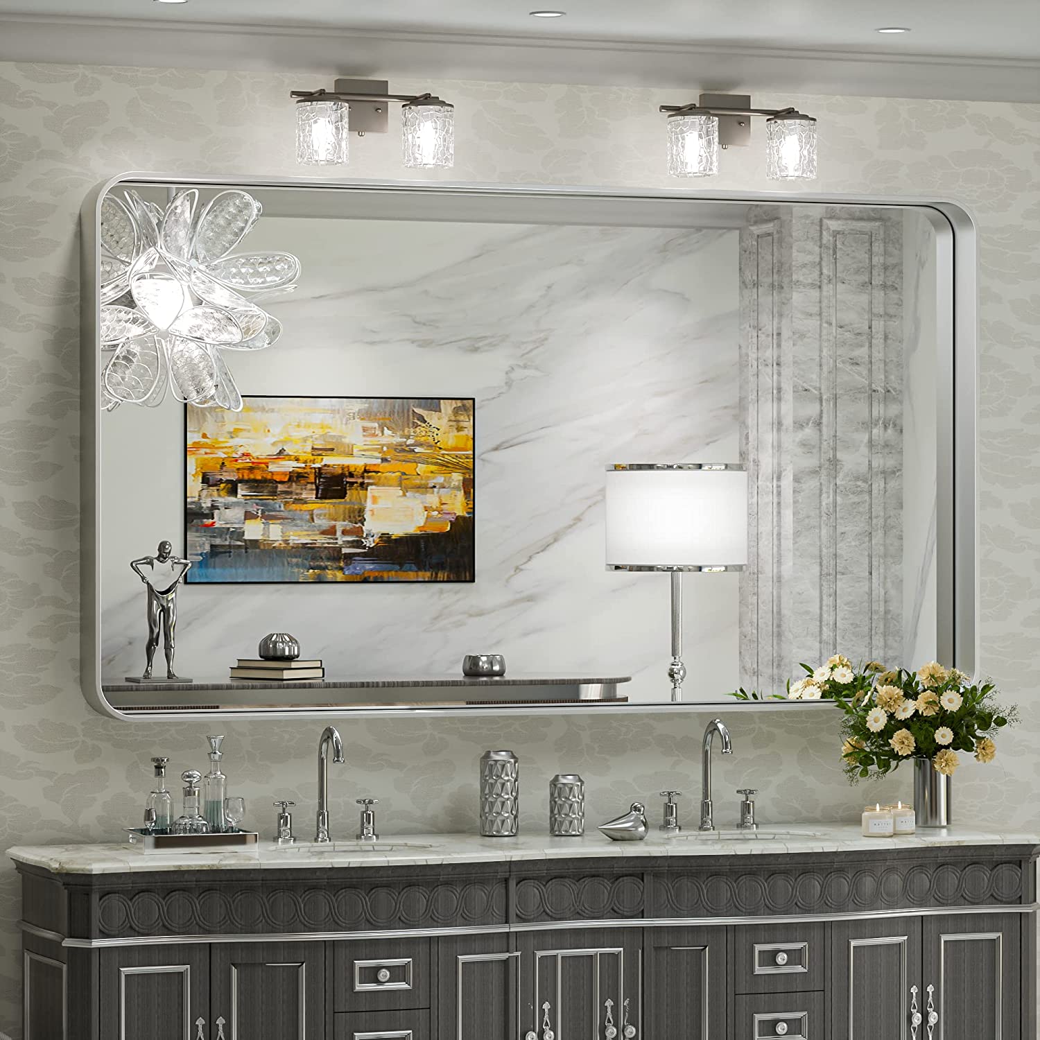 Bathroom Vanity Mirror with Brushed Gold Aluminum Frame – HD Tempered Glass Wall Mirror for Over Sink, Modern Design, Horizontal or Vertical Mount for Bathroom, Entryway, or Bedroom