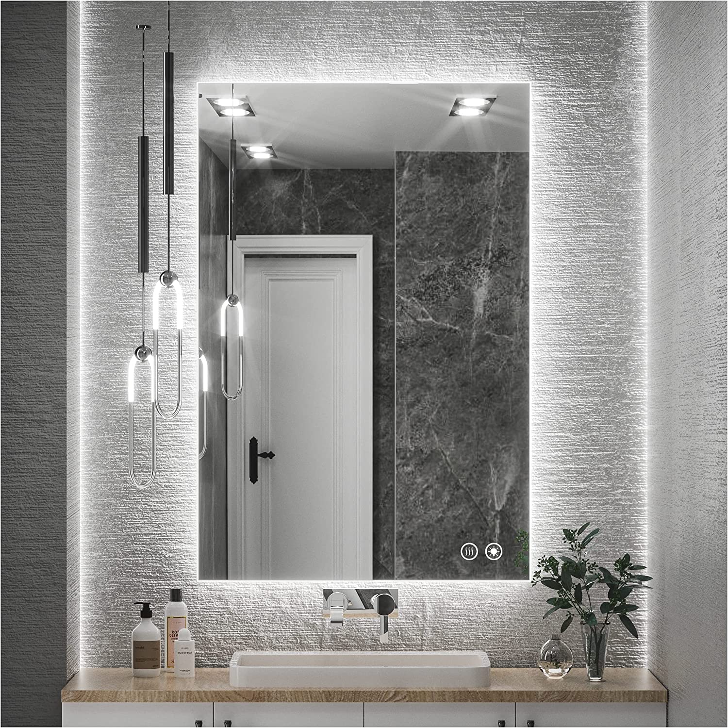 LED Backlit Bathroom Vanity Mirror with Lights – Dimmable, Anti-Fog, CRI90+, IP54 Waterproof, Wall Mounted Vanity Mirror with Touch Control, Horizontal or Vertical Installation