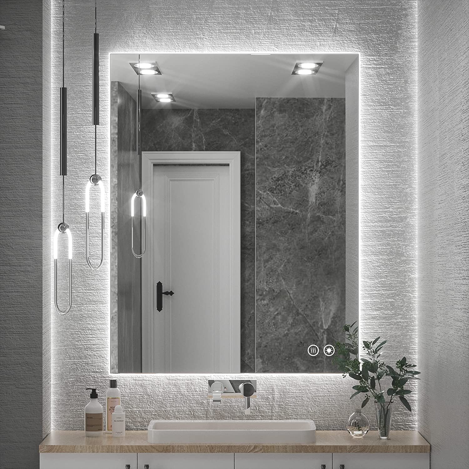 LED Backlit Bathroom Vanity Mirror with Lights – Dimmable, Anti-Fog, CRI90+, IP54 Waterproof, Wall Mounted Vanity Mirror with Touch Control, Horizontal or Vertical Installation