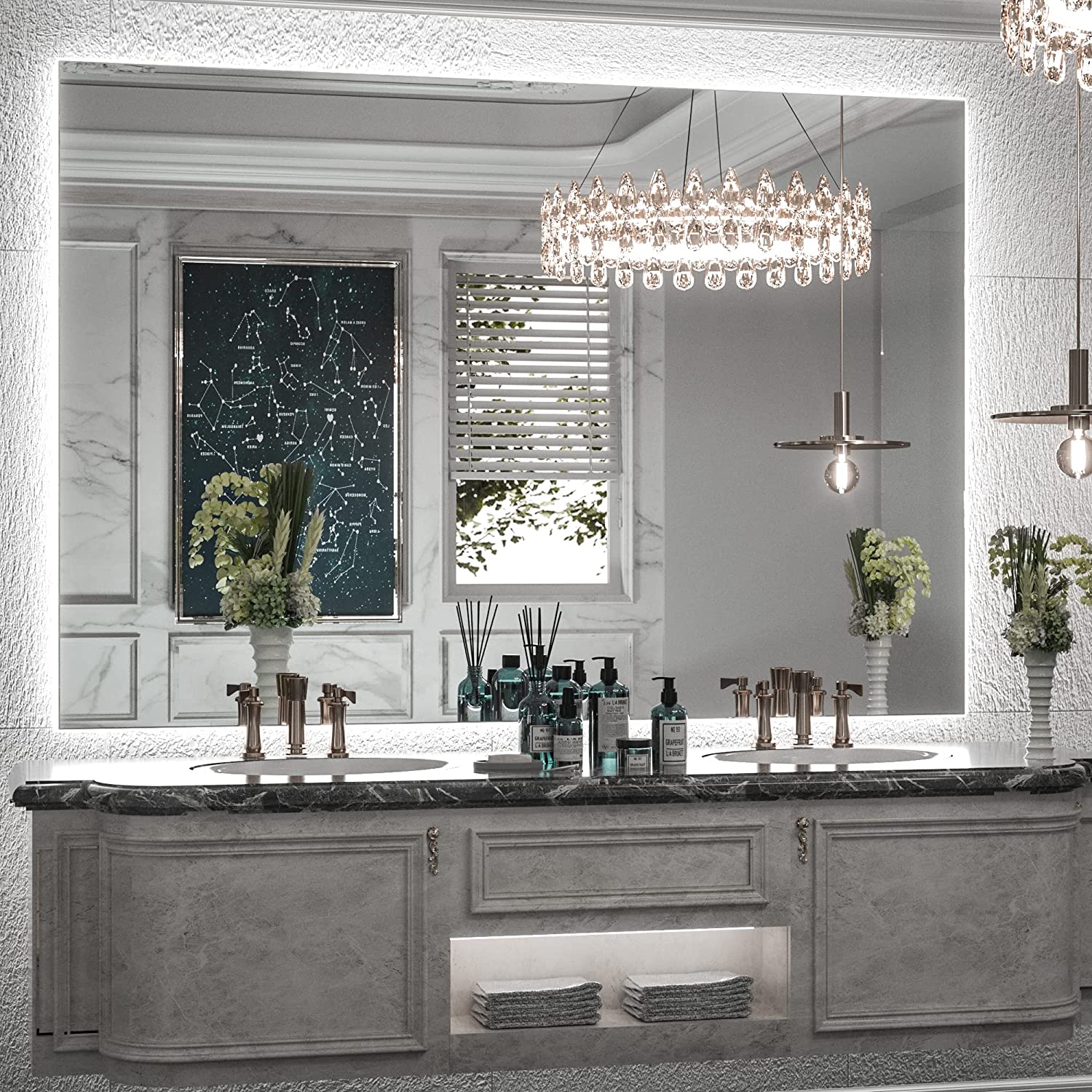 LED Backlit Bathroom Vanity Mirror with Lights – Dimmable, Anti-Fog, CRI90+, IP54 Waterproof, Wall Mounted Vanity Mirror with Touch Control, Horizontal or Vertical Installation