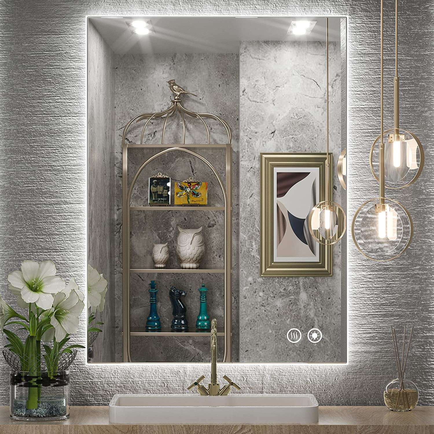 LED Backlit Bathroom Vanity Mirror with Lights – Dimmable, Anti-Fog, CRI90+, IP54 Waterproof, Wall Mounted Vanity Mirror with Touch Control, Horizontal or Vertical Installation