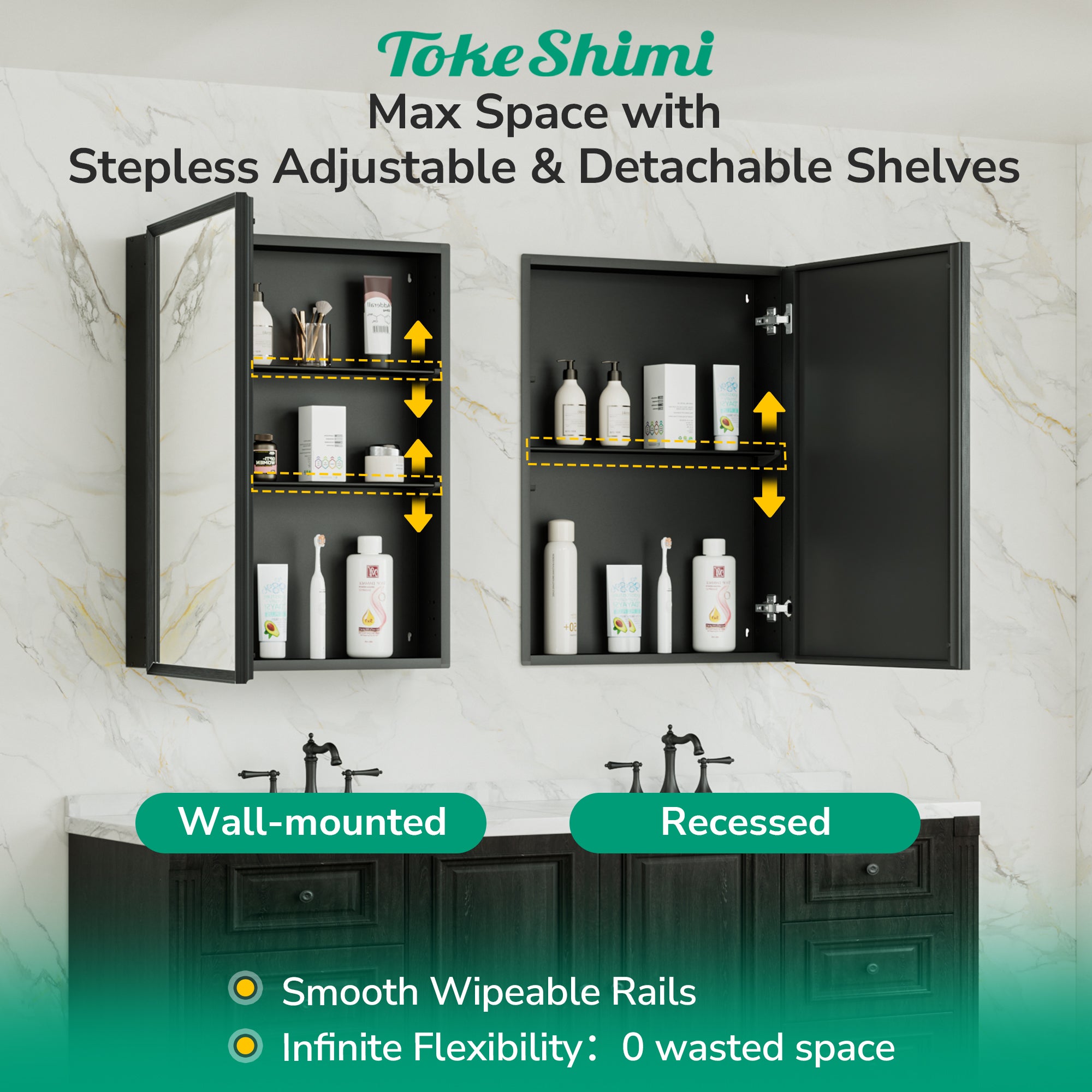 Medicine Cabinet with Mirror – Assembly Required, Lightweight, Aluminum Alloy Framed,Beveled Frame, Stepless Adjustable Shelves, Tempered Glass, Modern Design for Vanity, Organized and Space-Saving Solution