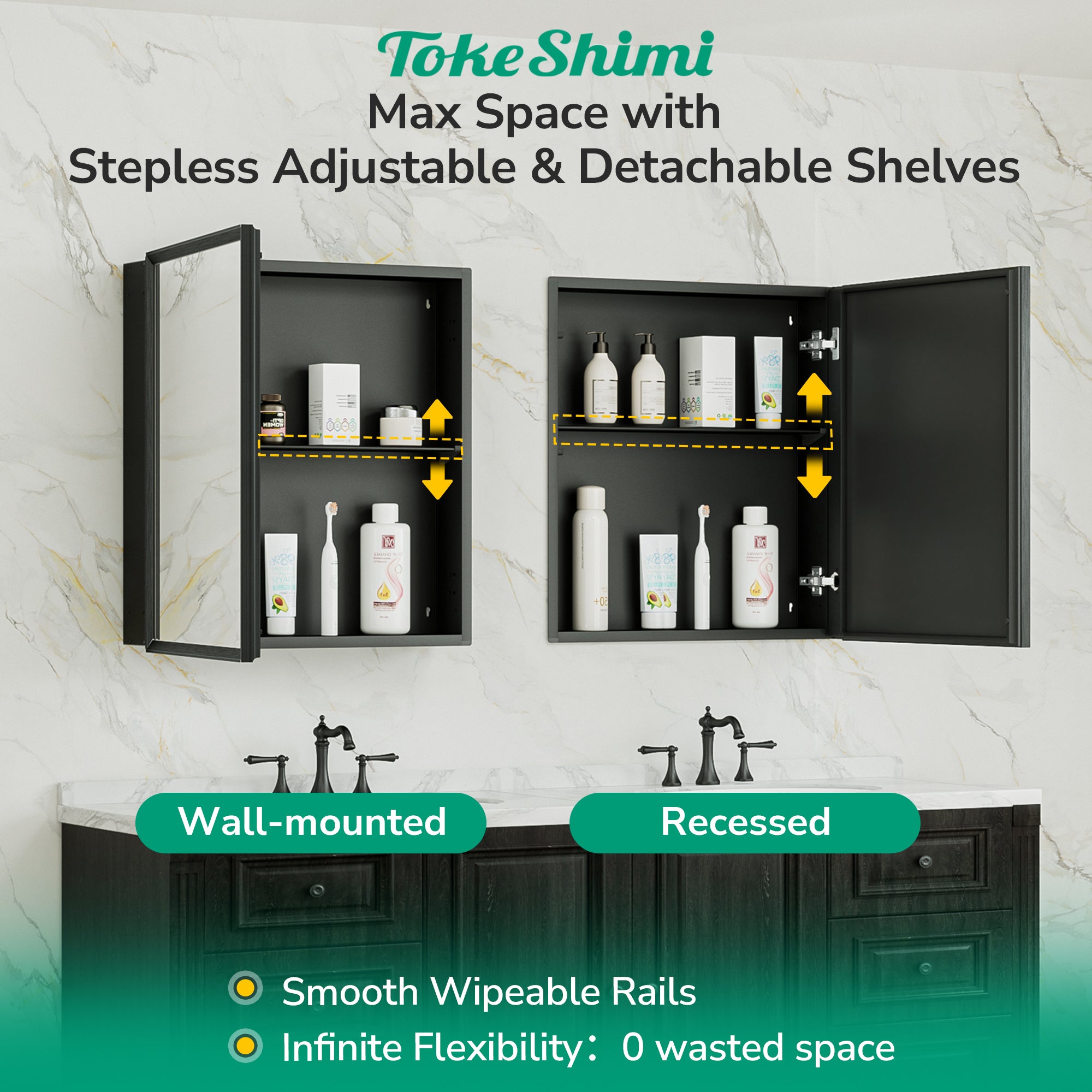 Medicine Cabinet with Mirror – Assembly Required, Lightweight, Aluminum Alloy Framed,Beveled Frame, Stepless Adjustable Shelves, Tempered Glass, Modern Design for Vanity, Organized and Space-Saving Solution