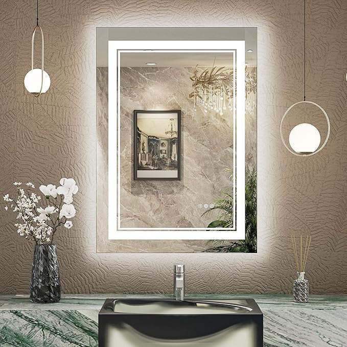 LED Bathroom Vanity Mirror with Lights Frontlit and Backlit Vanity Mirror Anti-Fog Wall Mounted Lighted Bathroom Mirror Dimmable Makeup Mirror with Memory Function(Horizontal&amp;Vertical)