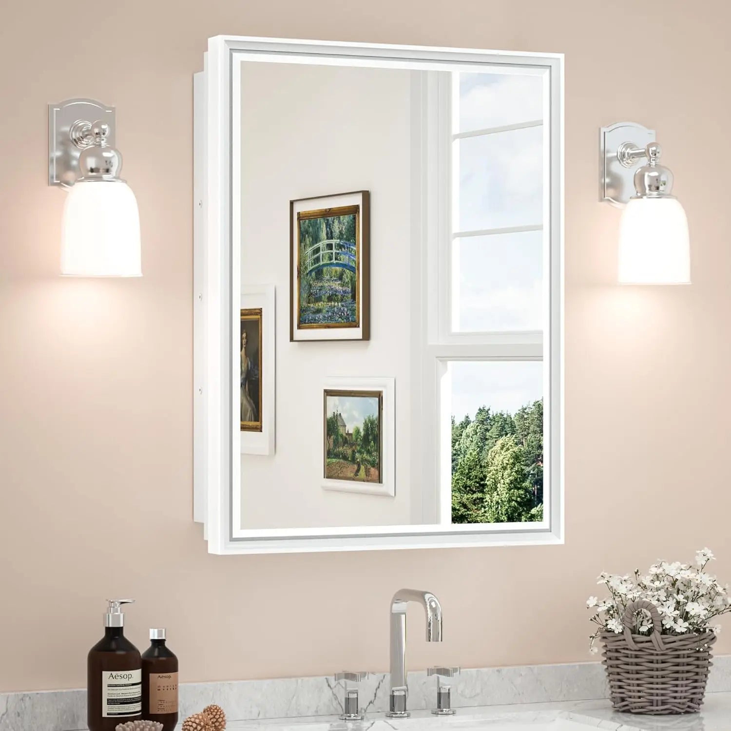 Wall Mounted Medicine Cabinet with Mirror – Aluminum Alloy Framed Bathroom Storage Cabinet with Beveled Mirrored Door, Modern Design for Vanity, Organized and Space-Saving Solution