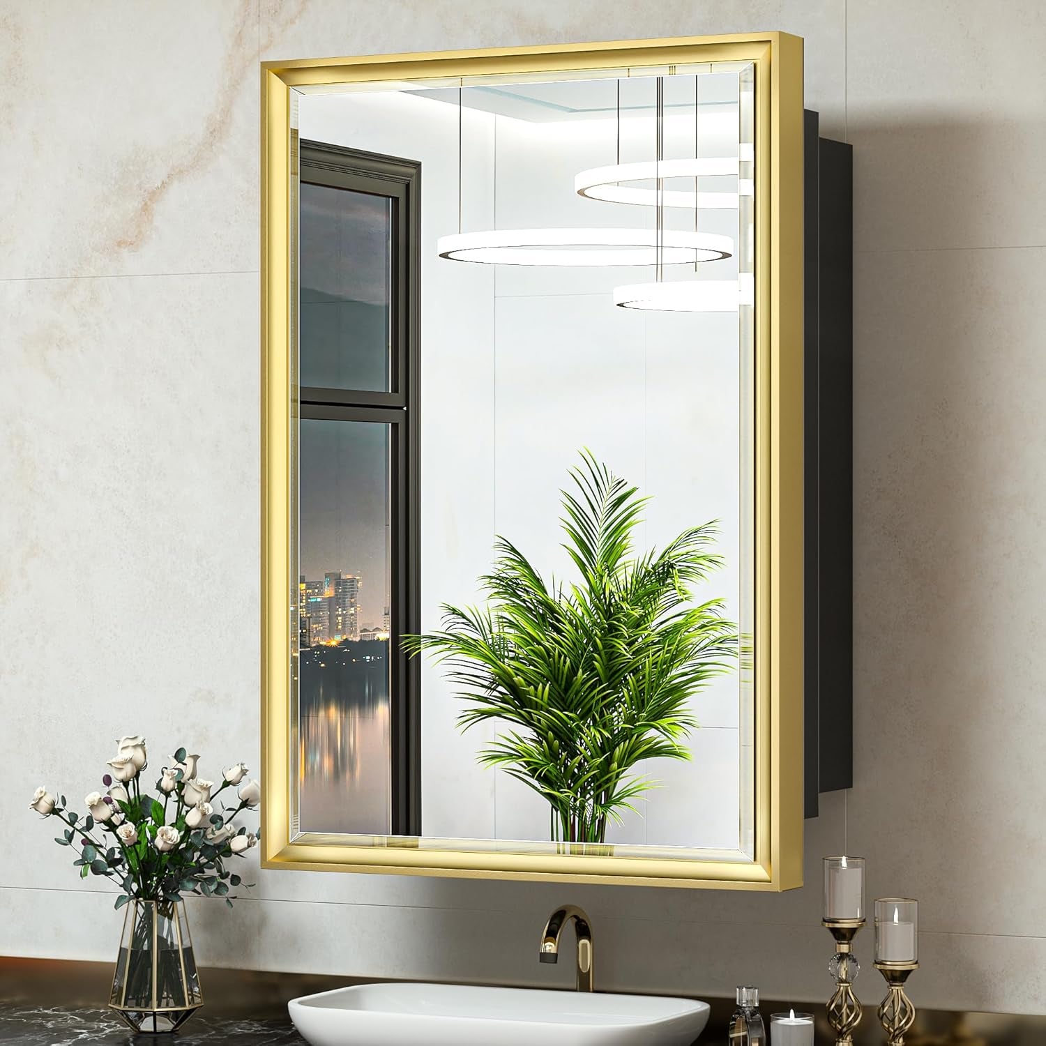 Wall Mounted Medicine Cabinet with Mirror – Aluminum Alloy Framed Bathroom Storage Cabinet with Beveled Mirrored Door, Modern Design for Vanity, Organized and Space-Saving Solution