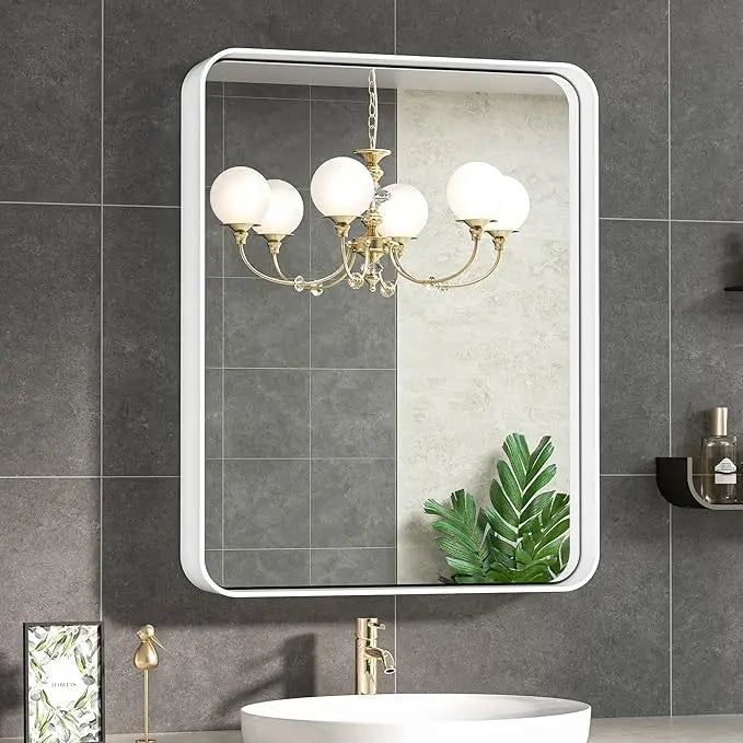 Bathroom Vanity Mirror with Brushed Gold Aluminum Frame – HD Tempered Glass Wall Mirror for Over Sink, Modern Design, Horizontal or Vertical Mount for Bathroom, Entryway, or Bedroom