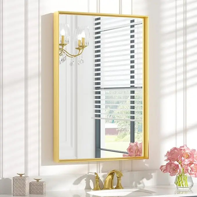 Framed Bathroom Vanity Mirror for Over Sink – Rectangular Metal Frame Vanity Mirror for Wall, Modern Farmhouse Style, Mount Horizontally or Vertically for Bathroom Decor