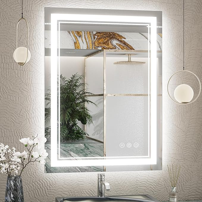 LED Bathroom Vanity Mirror with Lights Frontlit and Backlit Vanity Mirror Anti-Fog Wall Mounted Lighted Bathroom Mirror Dimmable Makeup Mirror with Memory Function(Horizontal&amp;Vertical)