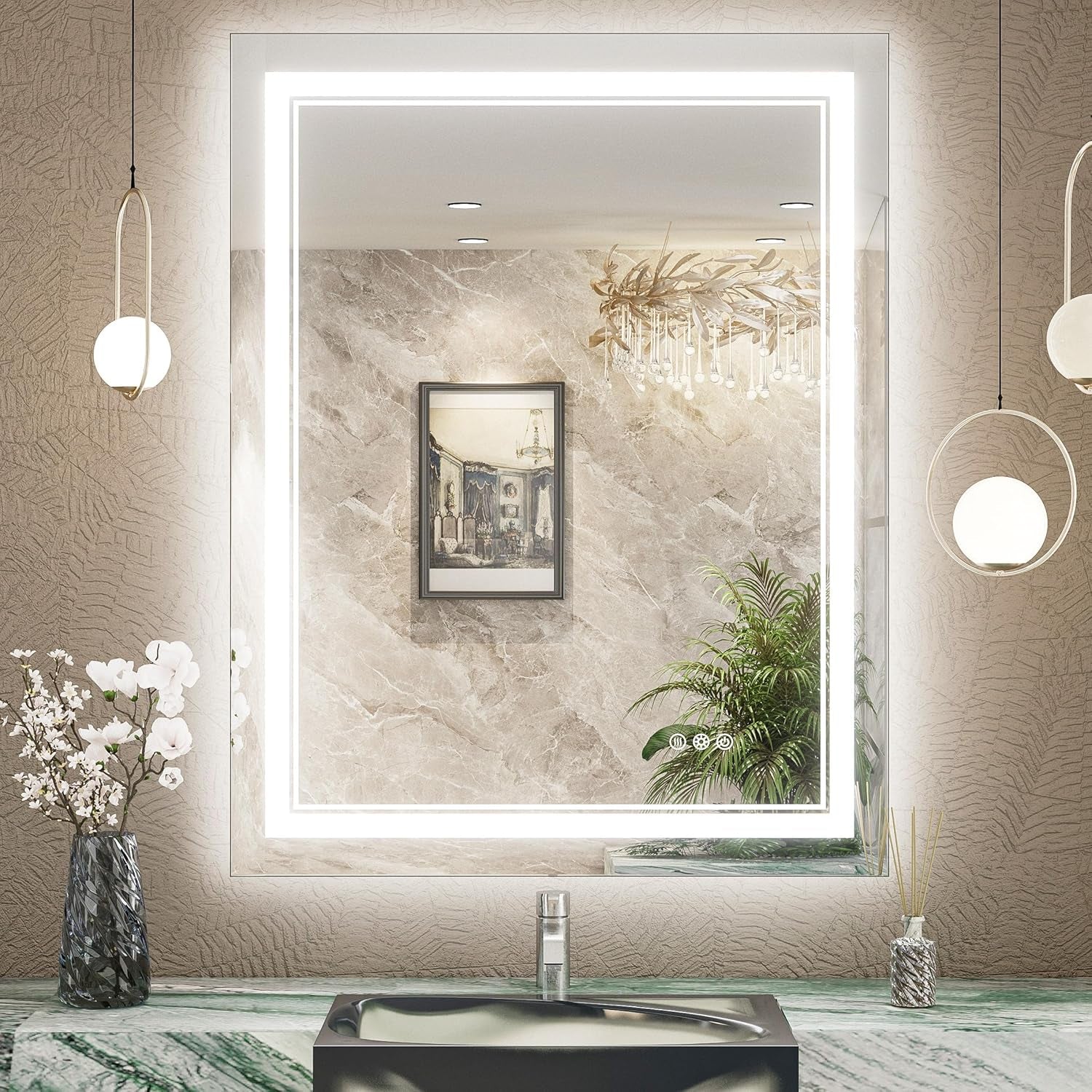 LED Bathroom Vanity Mirror with Lights Frontlit and Backlit Vanity Mirror Anti-Fog Wall Mounted Lighted Bathroom Mirror Dimmable Makeup Mirror with Memory Function(Horizontal&amp;Vertical)
