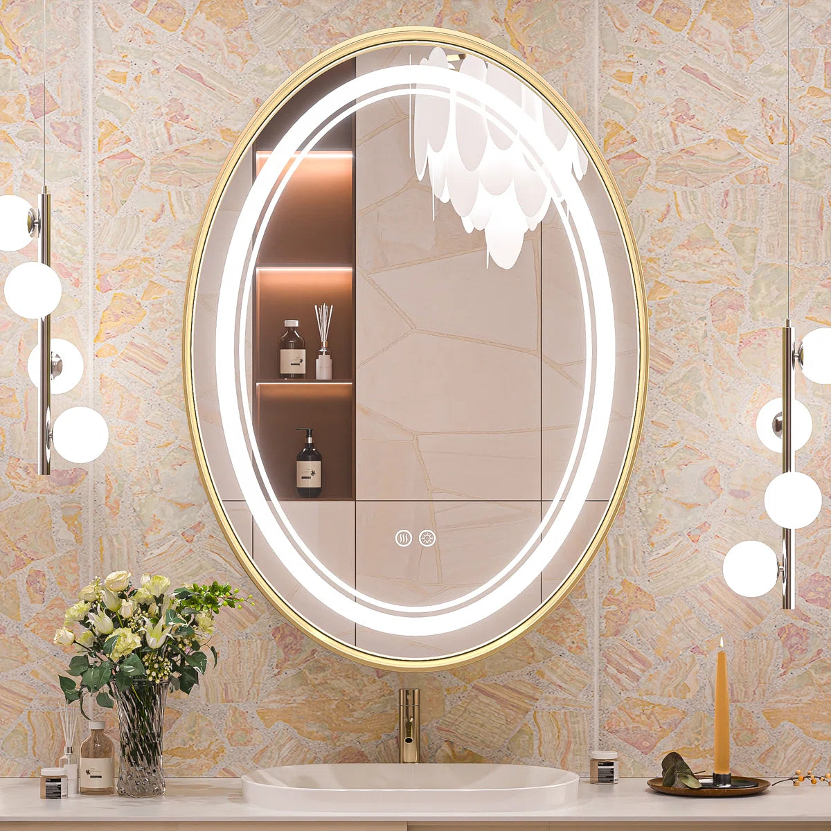 LED Oval Bathroom Mirror with Metal Frame – Frontlit Vanity Mirror for Wall with 3 Color Dimmable Lights, CRI 90+ Illumination, Modern Lighted Mirror for Stylish Bathroom Vanity Decor