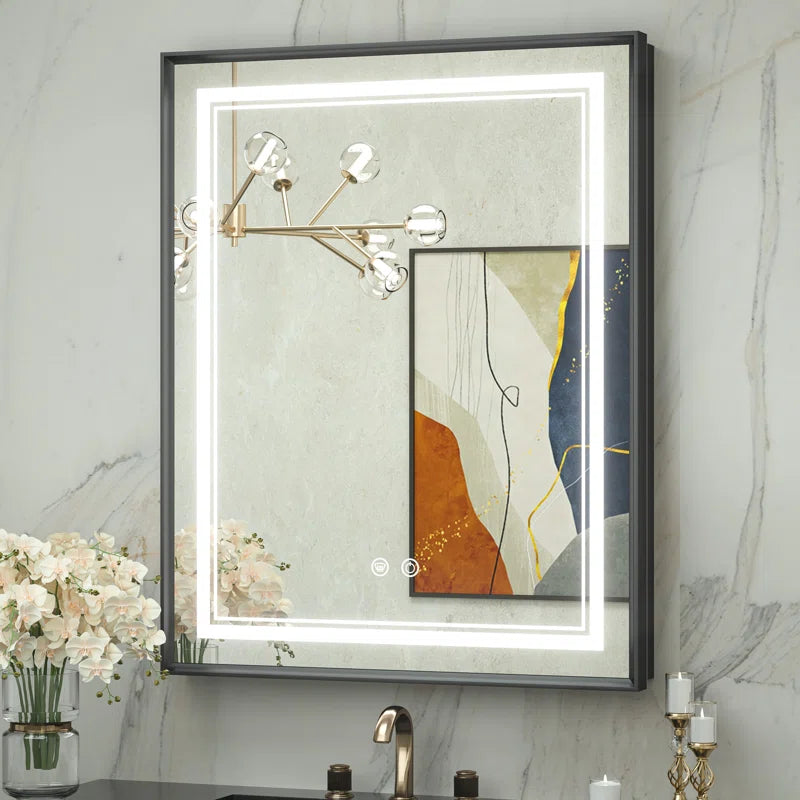 Recessed Medicine Cabinet Mirror with Lights Tempered, 3-Color Stepless Dimmable Led Mirrored Medicine Cabinet Defog and Electrical Outlets, Modern Mirror with Storage