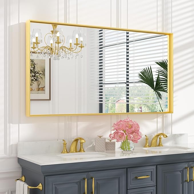 Framed Bathroom Vanity Mirror for Over Sink – Rectangular Metal Frame Vanity Mirror for Wall, Modern Farmhouse Style, Mount Horizontally or Vertically for Bathroom Decor