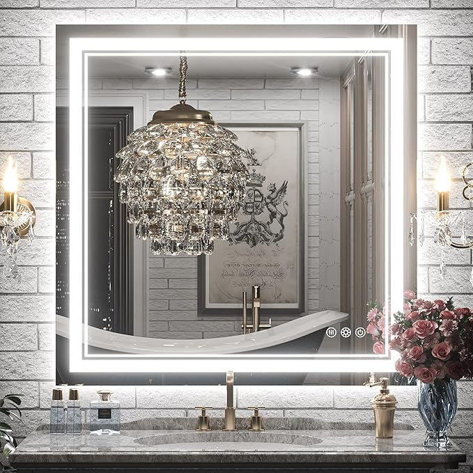 LED Bathroom Vanity Mirror with Lights Frontlit and Backlit Vanity Mirror Anti-Fog Wall Mounted Lighted Bathroom Mirror Dimmable Makeup Mirror with Memory Function(Horizontal&amp;Vertical)